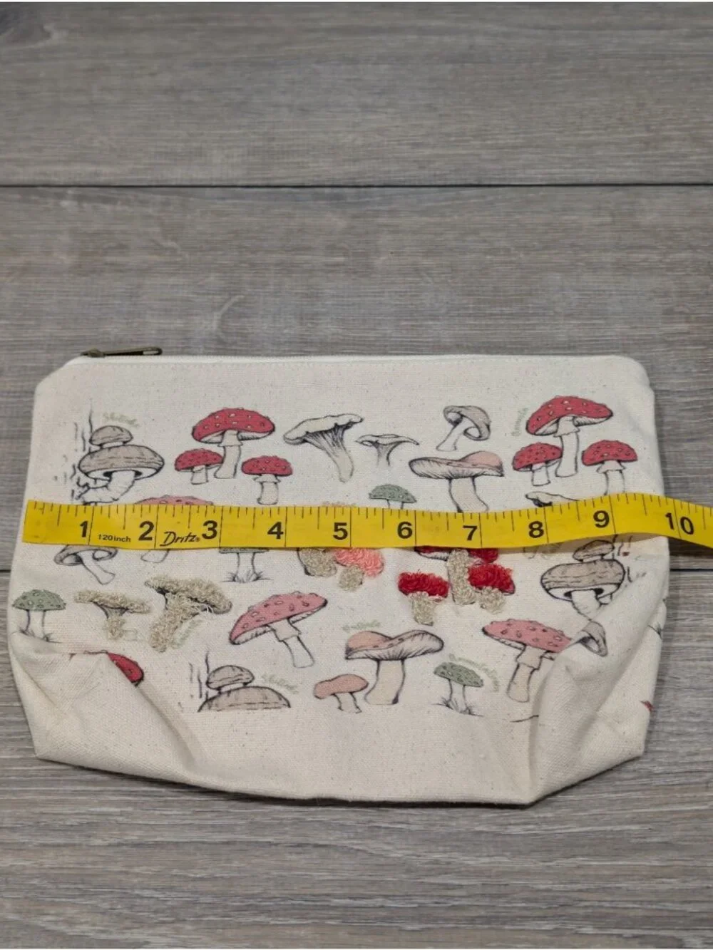 Canvas  Cosmetic Makeup Bag Vintage Botanical Mushroom Print Embroidered Detail